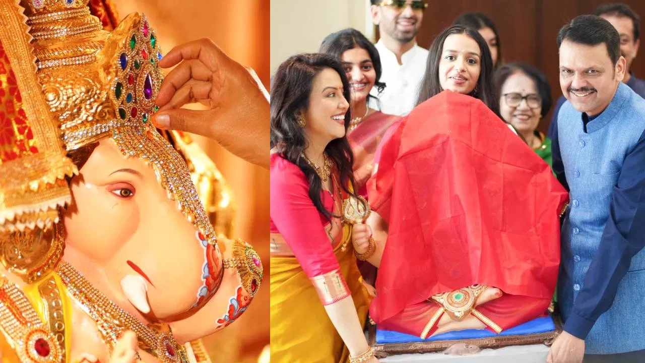 Ganesh Chaturthi 2026: सीएम फडणवीस यांच्या वर्षावर बाप्पा आले, सजावट नेमकी कशी? रुप साजिरे पाहिले का?