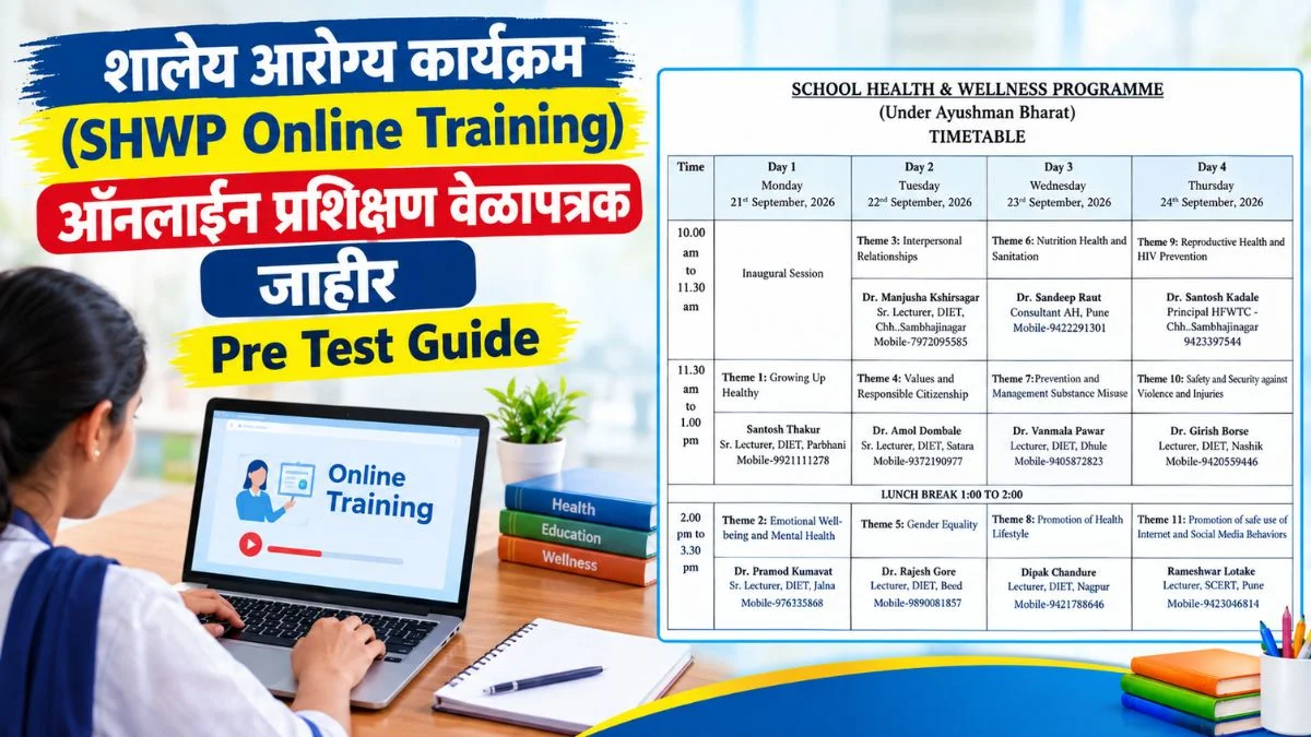 SHWP Online Training : शालेय आरोग्य कार्यक्रम ऑनलाईन प्रशिक्षण वेळापत्रक जाहीर, Pre Test Guide