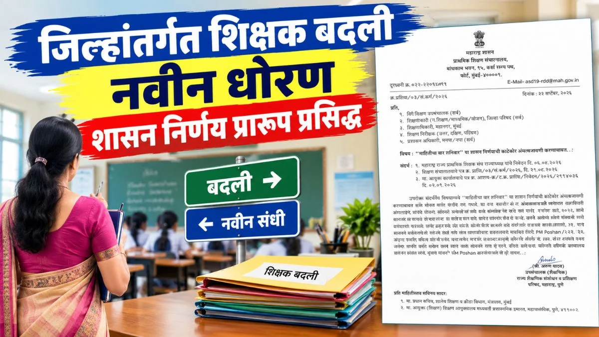 जिल्हांतर्गत शिक्षक बदली नवीन धोरण शासन निर्णय प्रारूप प्रसिद्ध