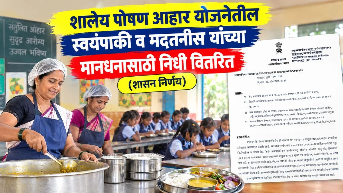 शालेय पोषण आहार योजनेतील स्वयंपाकी व मदतनीस यांच्या मानधनासाठी निधी वितरित